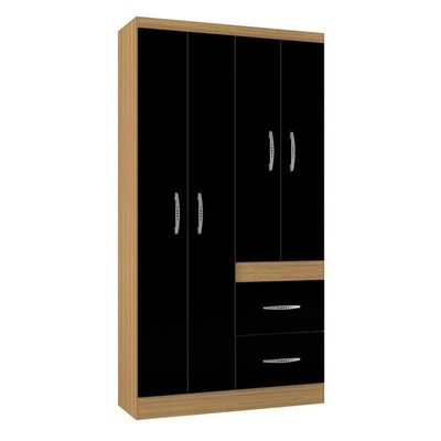 Guarda Roupa Solteiro Ambiente Milão 4 Portas Damasco Preto – Poquema