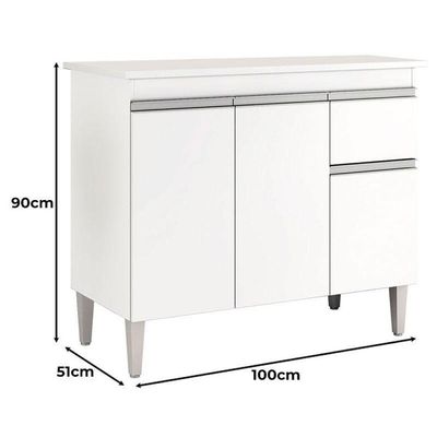 Balcão De Cozinha Tatiane Com Tampo 100cm Branco Brilho - Ajl