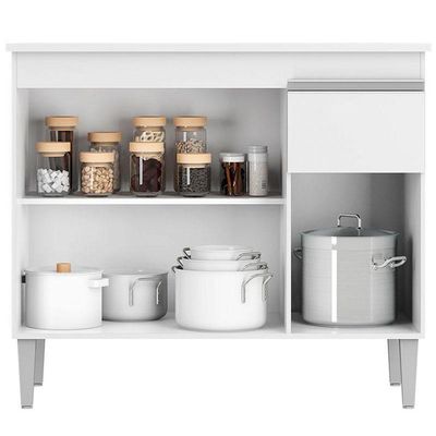 Balcão De Cozinha Tatiane Com Tampo 100cm Branco Brilho - Ajl