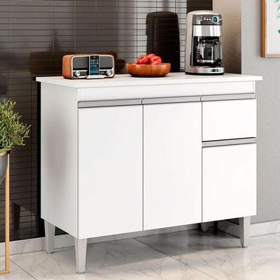 Balcão De Cozinha Tatiane Com Tampo 100cm Branco Brilho - Ajl
