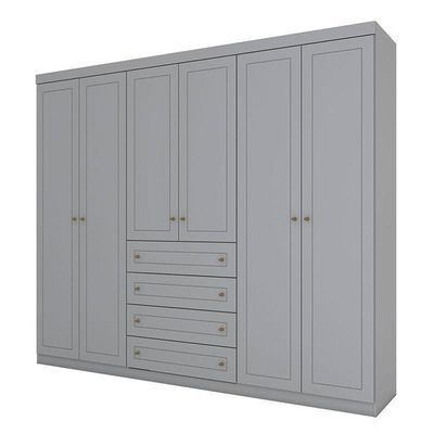 Cômoda E Guarda Roupa Casal 6 Portas Americano Cinza – Henn