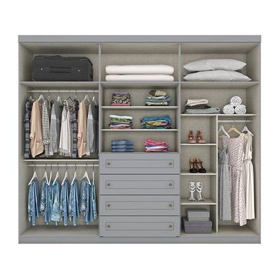 Cômoda E Guarda Roupa Casal 6 Portas Americano Cinza – Henn