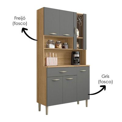 Kit Cozinha 6 portas 1 gaveta 91 Cm Golden Ktp Freijo Gris