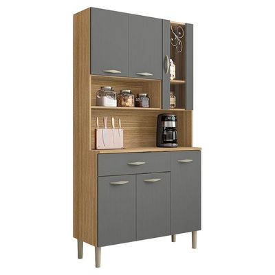 Kit Cozinha 6 portas 1 gaveta 91 Cm Golden Ktp Freijo Gris