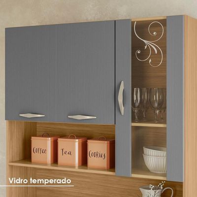 Kit Cozinha 6 portas 1 gaveta 91 Cm Golden Ktp Freijo Gris