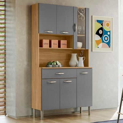 Kit Cozinha 6 portas 1 gaveta 91 Cm Golden Ktp Freijo Gris