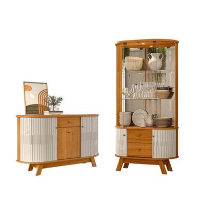 Conjunto Buffet E Cristaleira Budapeste Cainamomo Off White