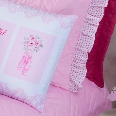 Cobre Leito Com Babado Bordado Ballet Solteiro 5 Peças - design em cor Rosa