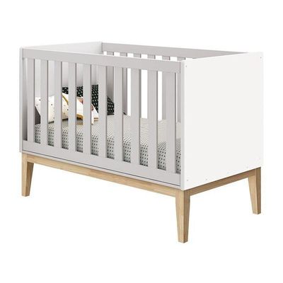 Berço Americano Com Colchão E Cômoda Gaveteiro Classic Branco Pés Madeira Natural ? Reller