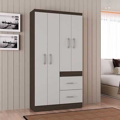 Guarda Roupa Solteiro Milão 4 Portas Chocolate Off White – Poquema