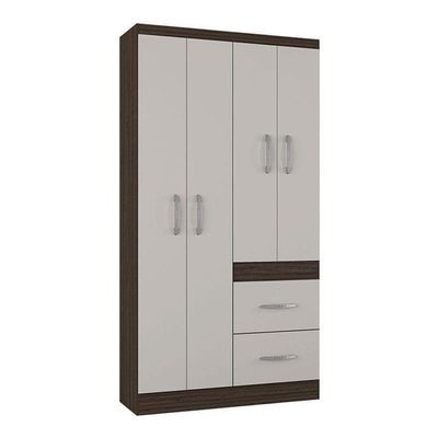 Guarda Roupa Solteiro Milão 4 Portas Chocolate Off White – Poquema