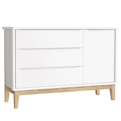 Quarto De Bebê Classic 3 Portas Com Colchão Branco Pés Madeira Natural - Reller