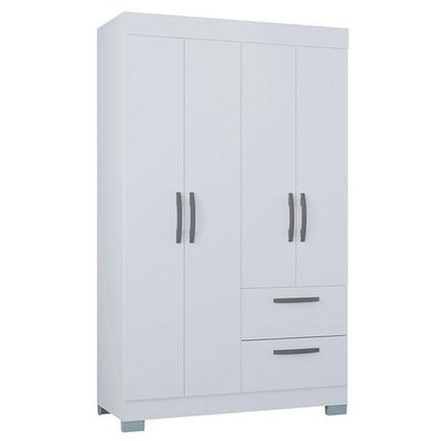 Guarda Roupa Solteiro Tóquio 4 Portas Com Armário Multiuso 2 Portas Pequeno Branco Brilho - Poquema