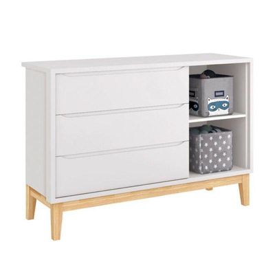 Cômoda Infantil New Classic Com Porta Branco Com Pés Madeira Natural ? Reller