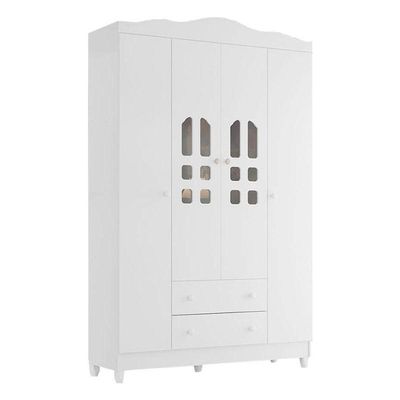 Berço Americano Lila E Guarda Roupa Infantil New Selena 4 Portas Branco Brilho - Carolina Móveis