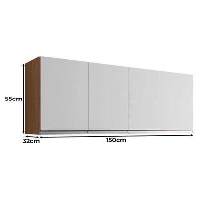 Armário Aéreo Para Cozinha Andréia 4 Portas 150cm Amêndoa Branco - Ajl