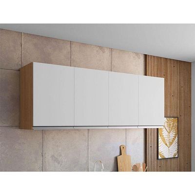 Armário Aéreo Para Cozinha Andréia 4 Portas 150cm Amêndoa Branco - Ajl