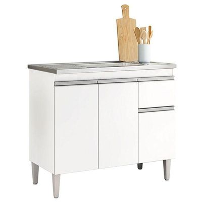Balcão De Pia Ambiente Tatiane 100cm Branco Brilho - Ajl
