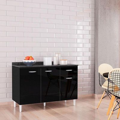 Balcão De Cozinha Com Tampo 120 Cm Preto – Poquema