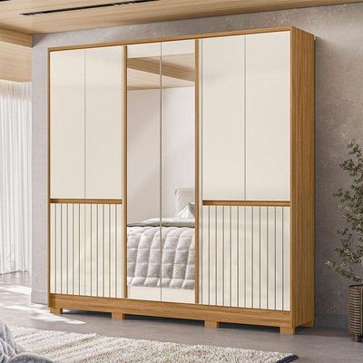 Guarda Roupa Casal Ambiente Alasca 10 Portas Freijó Off White Com Espelho - Moval