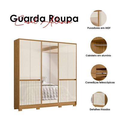 Guarda Roupa Casal Ambiente Alasca 10 Portas Freijó Off White Com Espelho - Moval