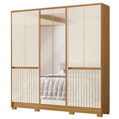 Guarda Roupa Casal Ambiente Alasca 10 Portas Freijó Off White Com Espelho - Moval