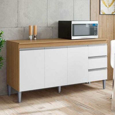 Balcão De Cozinha Com Tampo 150cm E Armário Aéreo Andreia Amêndoa Branco - Ajl