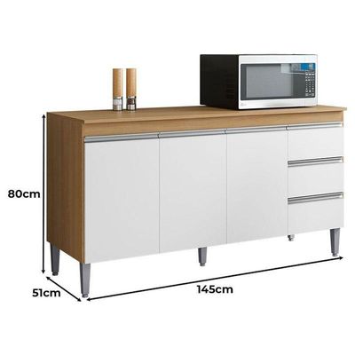 Balcão De Cozinha Com Tampo 150cm E Armário Aéreo Andreia Amêndoa Branco - Ajl