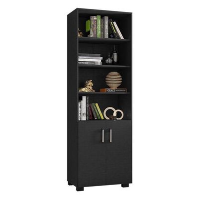 Mesa Para Computador Gávea E Livreiro Office Com Portas Pequenas Preto Trama - Móveis Leão