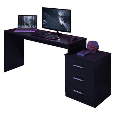 Mesa Para Computador Gamer Drx 5000 E Livreiro Office Com Portas Pequenas Preto Trama - Móveis Leão