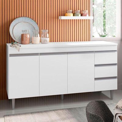 Balcão De Cozinha Andréia Com Tampo 160 Cm Branco – Ajl