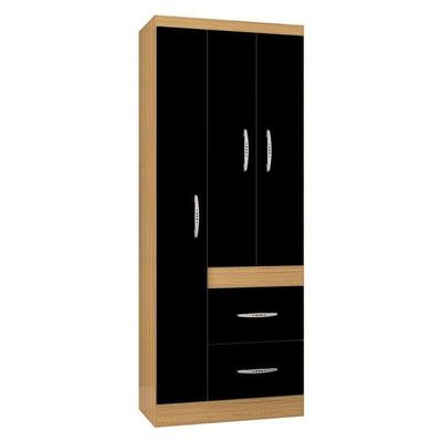 Guarda Roupa Solteiro Ambiente Milão 3 Portas Damasco Preto – Poquema