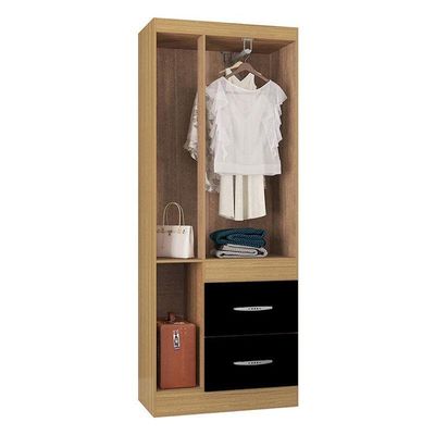 Guarda Roupa Solteiro Ambiente Milão 3 Portas Damasco Preto – Poquema