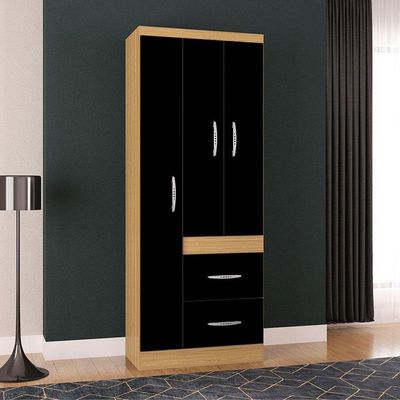 Guarda Roupa Solteiro Milão 3 Portas Damasco Preto – Poquema