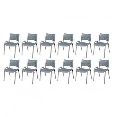 Cadeira Iso Base Cinza, Igreja, Escola, Escritório -cinza Kit 12 Peças