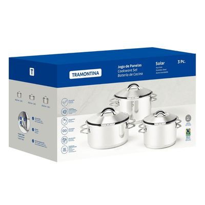 Jogo de Panelas Tramontina Solar em Aço Inox com Fundo Triplo 3 Peças
