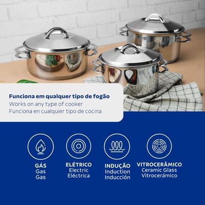 Jogo de Panelas Tramontina Solar em Aço Inox com Fundo Triplo 3 Peças