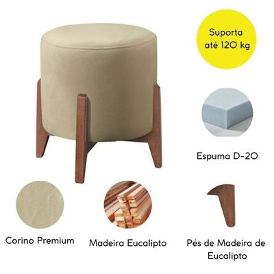 Kit 2 Puff Decorativo Para Sala Redondo Luxo Dallas Corino Bege