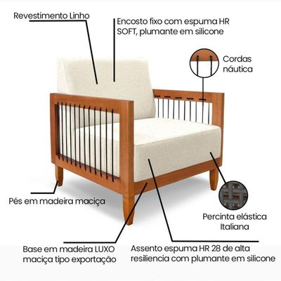 Poltrona Decorativa Lorena Sala De Estar Recepção Escritório Linho Cor:rustico Natural