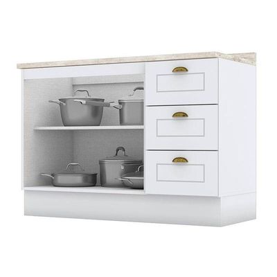 Balcão De Cozinha 120 Cm Nova York Branco Com Tampo Calcare – Henn