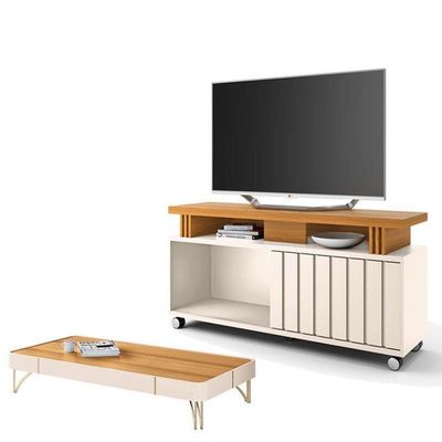 Rack Bancada Rivera 1.3 Com Mesa De Centro Cadenza Off White Cinamomo – Hb Móveis