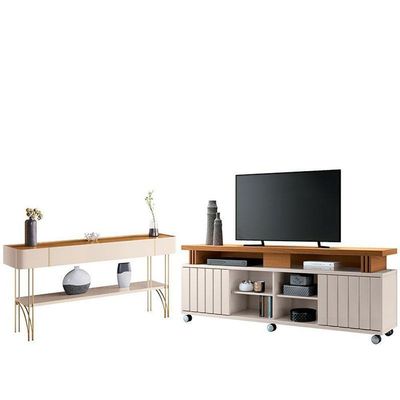 Rack Bancada Rivera 1.8 Com Aparador Vivant Cinamomo Off White – Hb Móveis