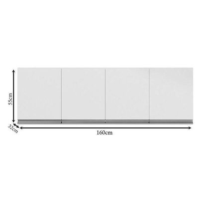 Balcão De Pia Tatiane 145 Cm E Armário Aéreo Andréia 4 Portas 160 Cm Branco Brilho - Ajl