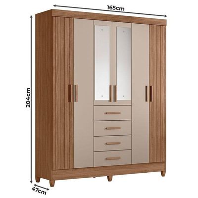 Guarda Roupa Solteiro Ambiente Aruba 6 Portas Carvalho Fendi Com Espelho - Moval