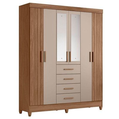 Guarda Roupa Solteiro Ambiente Aruba 6 Portas Carvalho Fendi Com Espelho - Moval