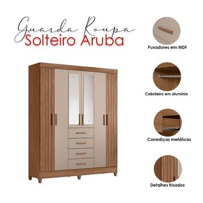 Guarda Roupa Solteiro Ambiente Aruba 6 Portas Carvalho Fendi Com Espelho - Moval