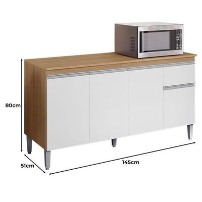 Balcão De Cozinha Ambiente Tatiane Com Tampo 145cm Amêndoa Branco - Ajl
