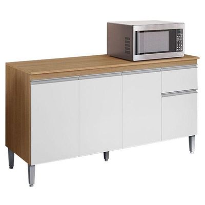 Balcão De Cozinha Ambiente Tatiane Com Tampo 145cm Amêndoa Branco - Ajl