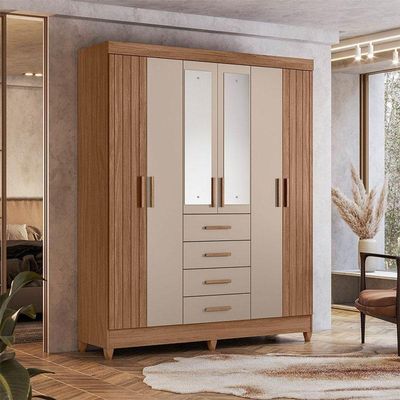 Guarda Roupa Solteiro Aruba 6 Portas Carvalho Fendi Com Espelho - Moval