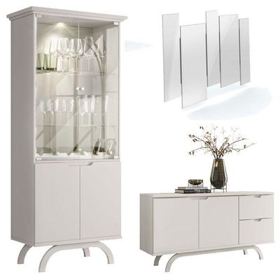 Cristaleira E Aparador Buffet Vicenza Com Espelho Isadora Off White – New Ceval